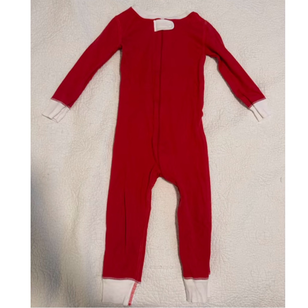 EUC TBBC Red/White Unisex Christmas Baby Toddler Onsie Pajama Size 2T
